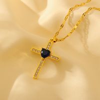 Wholesale Shiny Cross Copper Plating Inlay 18K Gold Plated Crystal Pendant Necklace sku image 4