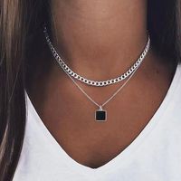 Retro Classic Style Square Alloy Resin Enamel Women's Double Layer Necklaces sku image 1