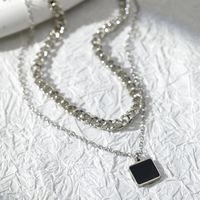 Retro Classic Style Square Alloy Resin Enamel Women's Double Layer Necklaces main image 4