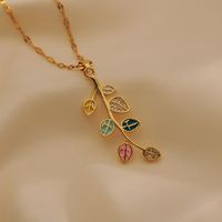 Wholesale Casual Simple Style Leaves Titanium Steel Copper Enamel Inlay 18K Gold Plated Zircon Pendant Necklace main image 4