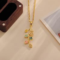 Wholesale Casual Simple Style Leaves Titanium Steel Copper Enamel Inlay 18K Gold Plated Zircon Pendant Necklace main image 3