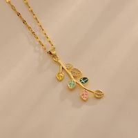 Wholesale Casual Simple Style Leaves Titanium Steel Copper Enamel Inlay 18K Gold Plated Zircon Pendant Necklace main image 6