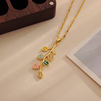 Wholesale Casual Simple Style Leaves Titanium Steel Copper Enamel Inlay 18K Gold Plated Zircon Pendant Necklace main image 5