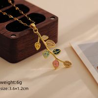 Wholesale Casual Simple Style Leaves Titanium Steel Copper Enamel Inlay 18K Gold Plated Zircon Pendant Necklace main image 2