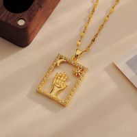 Wholesale Elegant Modern Style Classic Style Palm Star Titanium Steel Copper Inlay 18K Gold Plated Zircon Pendant Necklace main image 6