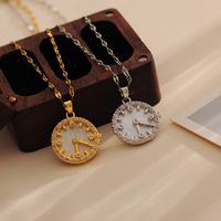 Wholesale IG Style Shiny Clock Titanium Steel Copper Inlay 18K Gold Plated Zircon Pendant Necklace main image 1