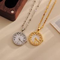 Wholesale IG Style Shiny Clock Titanium Steel Copper Inlay 18K Gold Plated Zircon Pendant Necklace main image 5