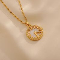 Wholesale IG Style Shiny Clock Titanium Steel Copper Inlay 18K Gold Plated Zircon Pendant Necklace sku image 1