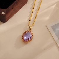 Wholesale Casual Simple Style Shiny Water Droplets Titanium Steel Copper Inlay 18K Gold Plated Zircon Pendant Necklace sku image 1