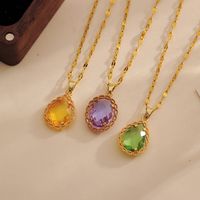 Wholesale Casual Simple Style Shiny Water Droplets Titanium Steel Copper Inlay 18K Gold Plated Zircon Pendant Necklace main image 7