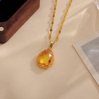 Wholesale Casual Simple Style Shiny Water Droplets Titanium Steel Copper Inlay 18K Gold Plated Zircon Pendant Necklace sku image 3
