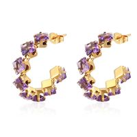 1 Pair IG Style Baroque Style Shiny C Shape Rhombus Inlay 316 Stainless Steel  Zircon 18K Gold Plated Ear Studs sku image 6
