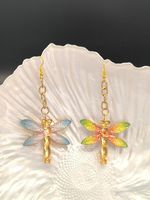 1 Piece Romantic Sweet Bee Dragonfly Butterfly Three-dimensional Alloy Resin Gold Plated Drop Earrings main image 8