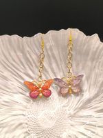 1 Piece Romantic Sweet Bee Dragonfly Butterfly Three-dimensional Alloy Resin Gold Plated Drop Earrings sku image 2