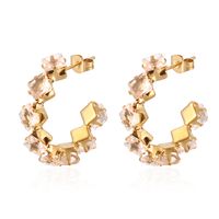 1 Pair IG Style Baroque Style Shiny C Shape Rhombus Inlay 316 Stainless Steel  Zircon 18K Gold Plated Ear Studs sku image 3