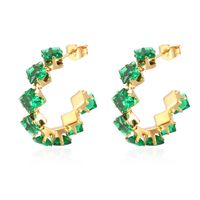 1 Pair IG Style Baroque Style Shiny C Shape Rhombus Inlay 316 Stainless Steel  Zircon 18K Gold Plated Ear Studs sku image 5