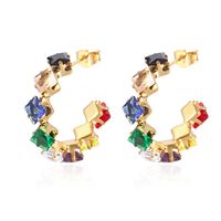 1 Pair IG Style Baroque Style Shiny C Shape Rhombus Inlay 316 Stainless Steel  Zircon 18K Gold Plated Ear Studs sku image 7