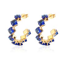 1 Pair IG Style Baroque Style Shiny C Shape Rhombus Inlay 316 Stainless Steel  Zircon 18K Gold Plated Ear Studs sku image 8