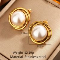 1 Pair Elegant Baroque Style Round Heart Shape Plating Inlay 304 Stainless Steel Artificial Rhinestones Plastic 18K Gold Plated Drop Earrings Ear Studs main image 3