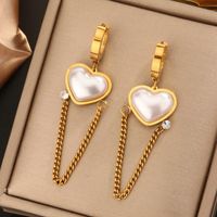 1 Pair Elegant Baroque Style Round Heart Shape Plating Inlay 304 Stainless Steel Artificial Rhinestones Plastic 18K Gold Plated Drop Earrings Ear Studs main image 4
