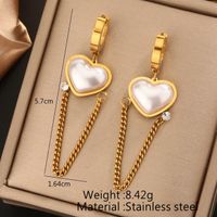 1 Pair Elegant Baroque Style Round Heart Shape Plating Inlay 304 Stainless Steel Artificial Rhinestones Plastic 18K Gold Plated Drop Earrings Ear Studs main image 2