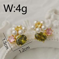 1 Pair Cute Pastoral Flower Plating Inlay Copper Imitation Pearl Rhinestones 18K Gold Plated Ear Studs sku image 1