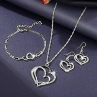 Sweet Shiny Double Heart Artificial Diamond Alloy Wholesale Jewelry Set main image 7