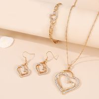 Sweet Shiny Double Heart Artificial Diamond Alloy Wholesale Jewelry Set main image 3