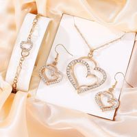 Sweet Shiny Double Heart Artificial Diamond Alloy Wholesale Jewelry Set sku image 1