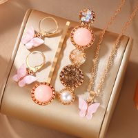 Elegant Romantic Shiny Round Butterfly Acrylic Rhinestones Arylic Alloy Wholesale Jewelry Set sku image 1