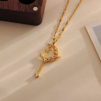 Wholesale Casual Simple Style Moon Titanium Steel Copper Inlay 18K Gold Plated Zircon Pendant Necklace sku image 1