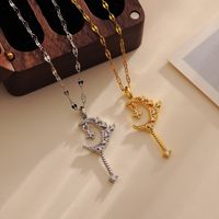 Wholesale Casual Simple Style Moon Titanium Steel Copper Inlay 18K Gold Plated Zircon Pendant Necklace main image 1