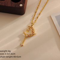 Wholesale Casual Simple Style Moon Titanium Steel Copper Inlay 18K Gold Plated Zircon Pendant Necklace main image 2