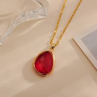 Wholesale Glam Simple Style Water Droplets Titanium Steel Copper Inlay 18K Gold Plated Crystal Pendant Necklace main image 7