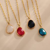 Wholesale Glam Simple Style Water Droplets Titanium Steel Copper Inlay 18K Gold Plated Crystal Pendant Necklace main image 8