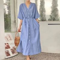 Femmes Robe Chemise Style Simple Col En V Demi Manche Manche Courte Couleur Unie Robe Mi-Longue Vacances Du Quotidien main image 6