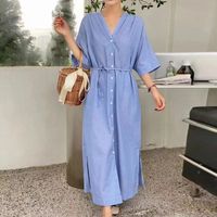 Women's Shirt Dress Simple Style V Neck Half Sleeve Short Sleeve Solid Color Midi Dress Holiday Daily main image 3