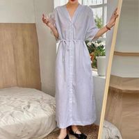 Women's Shirt Dress Simple Style V Neck Half Sleeve Short Sleeve Solid Color Midi Dress Holiday Daily main image 2