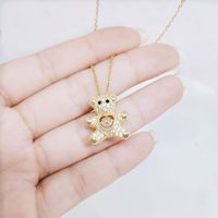 Wholesale Casual Cute Little Bear 304 Stainless Steel Copper Inlay 18K Gold Plated Zircon Pendant Necklace main image 1