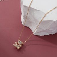 Wholesale Casual Cute Little Bear 304 Stainless Steel Copper Inlay 18K Gold Plated Zircon Pendant Necklace main image 6