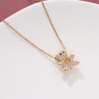 Wholesale Casual Cute Little Bear 304 Stainless Steel Copper Inlay 18K Gold Plated Zircon Pendant Necklace sku image 1