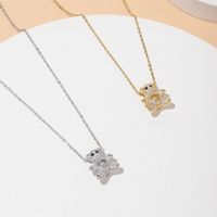 Wholesale Casual Cute Little Bear 304 Stainless Steel Copper Inlay 18K Gold Plated Zircon Pendant Necklace main image 2