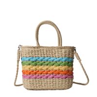 Women's Medium Straw Stripe Vacation Beach Weave Zipper Straw Bag main image 4