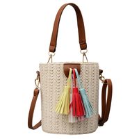 Women's Medium Braid Solid Color Vacation Beach Tassel Weave String Crossbody Bag main image 7