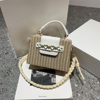 Women's Medium Straw Color Block Solid Color Vacation Beach Weave Magnetic Buckle Straw Bag main image 2