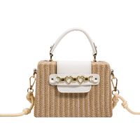 Women's Medium Straw Color Block Solid Color Vacation Beach Weave Magnetic Buckle Straw Bag main image 5