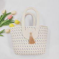 Women's Medium Cotton Rope Solid Color Vacation Beach Bucket Open Tote Bag main image 4