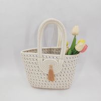 Women's Medium Cotton Rope Solid Color Vacation Beach Bucket Open Tote Bag main image 6