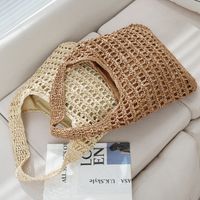 Women's Medium Straw Solid Color Vacation Beach Weave Square Zipper Straw Bag main image 2