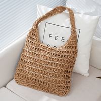 Women's Medium Straw Solid Color Vacation Beach Weave Square Zipper Straw Bag main image 5